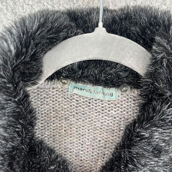 Vintage Marsh Landing Sweater Ramie Wool Knit Blend Holiday Faux Fur Collar - Picture 13 of 13